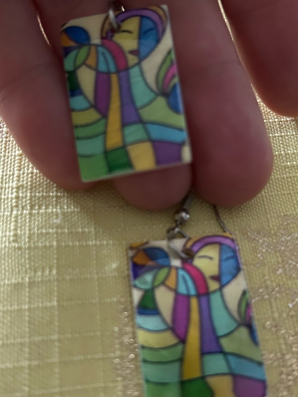 Colorful Stained-Glass Style Rectangular Pendant Earrings